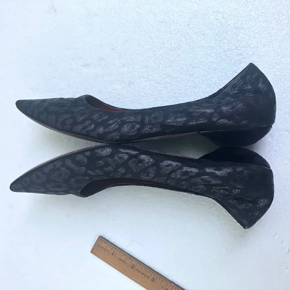 Lanvin Paris Shoes Kitten Heel Points Leopard Pattern Grey Silver Black 37